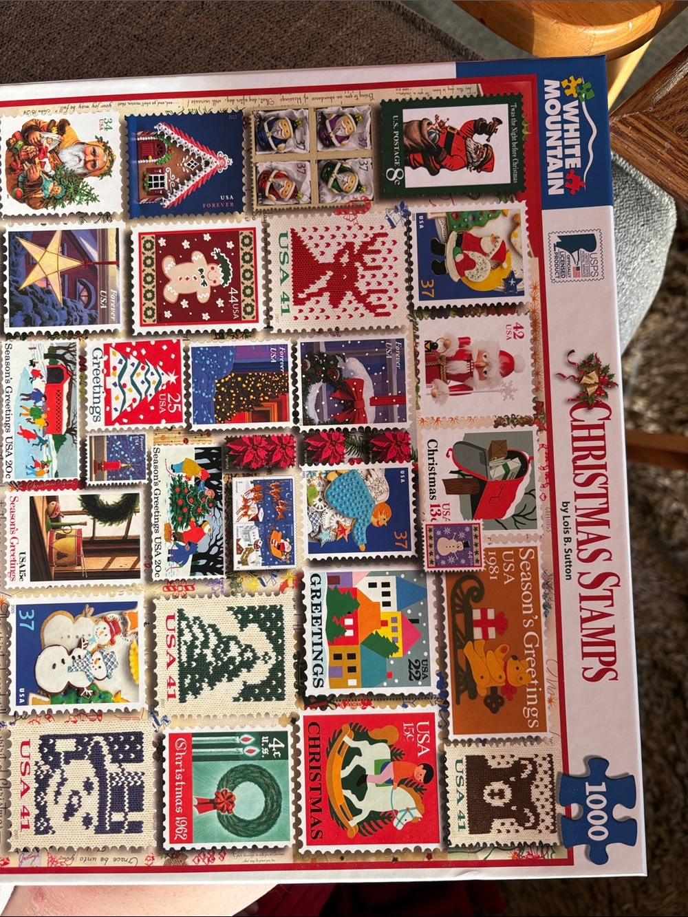 White Mountain Christmas Stamps Puzzle - Red/Green Holiday Design 1000 Pieces